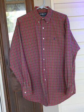 Ralph Lauren Red Plaid Long Sleeve Shirt Size 16 34/35